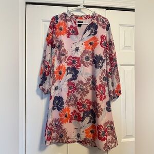 Ann Taylor Factory Floral Long Sleeve Dress - Lavender, purple, pink, orange